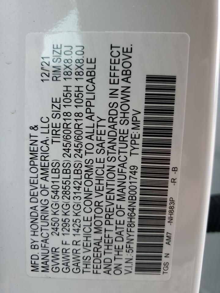 2022 Honda Passport Trail Sport VIN: 5FNYF8H64NB001749 Lot: 69410375