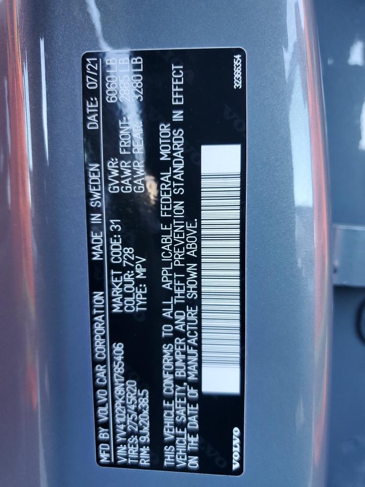 2022 Volvo Xc90 T5 Momentum VIN: YV4102PK8N1785406 Lot: 69683385