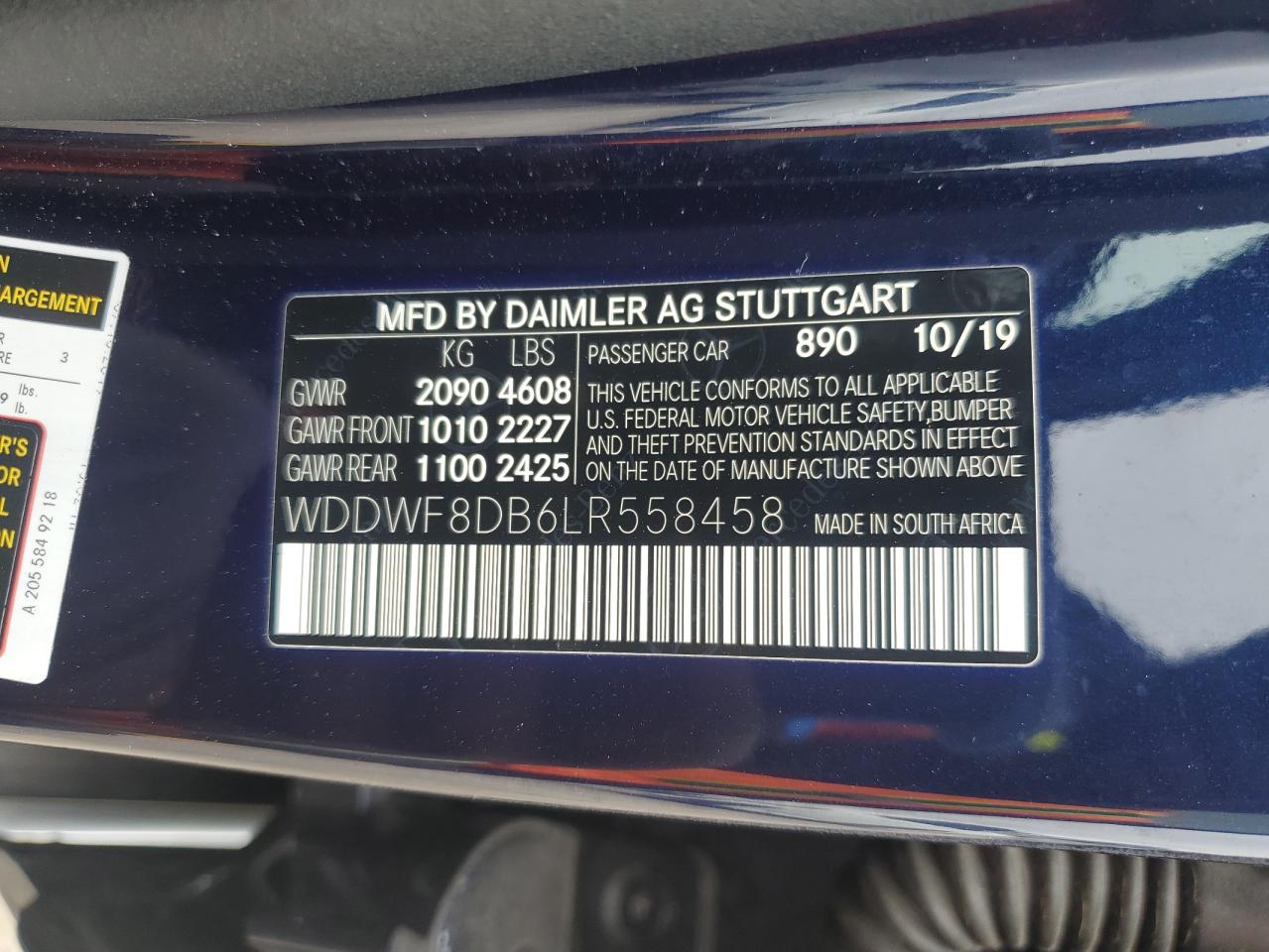 2020 Mercedes-Benz C 300 VIN: WDDWF8DB6LR558458 Lot: 67573615