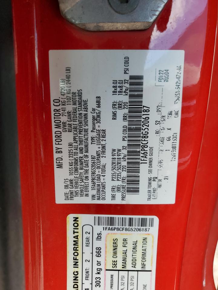 2016 Ford Mustang Gt VIN: 1FA6P8CF8G5206187 Lot: 70808195