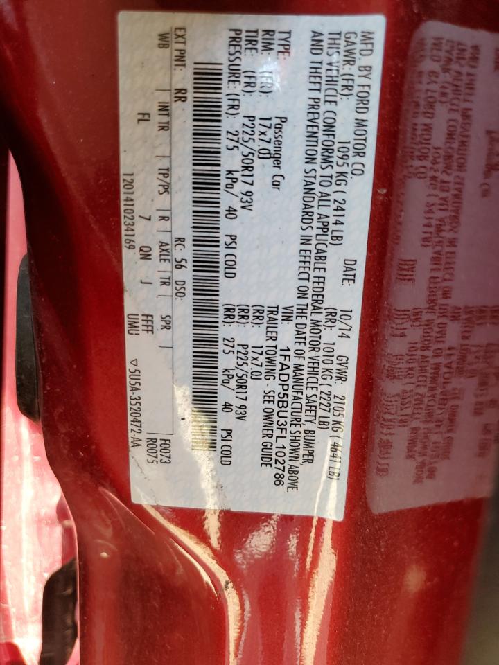 2015 Ford C-Max Sel VIN: 1FADP5BU3FL102786 Lot: 69306345