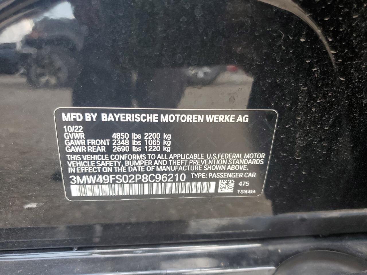 2023 BMW M340I VIN: 3MW49FS02P8C96210 Lot: 66880985