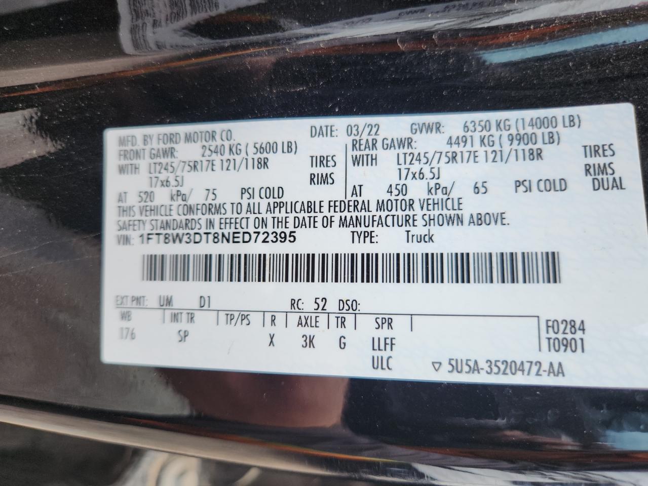 2022 Ford F350 Super Duty VIN: 1FT8W3DT8NED72395 Lot: 69082725