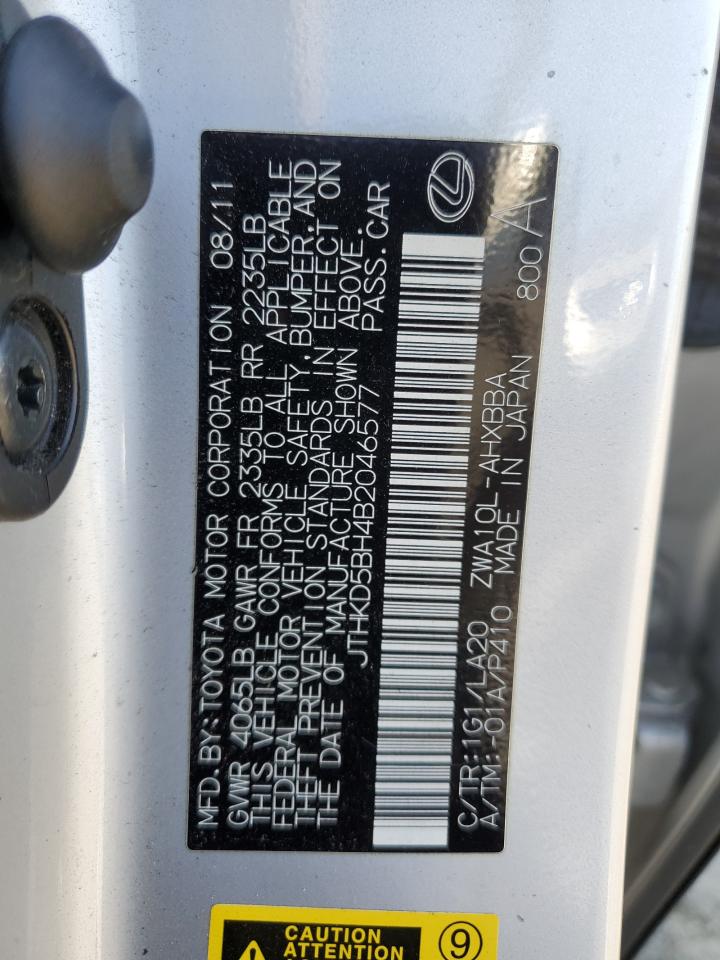 2011 Lexus Ct 200 VIN: JTHKD5BH4B2046577 Lot: 67593345