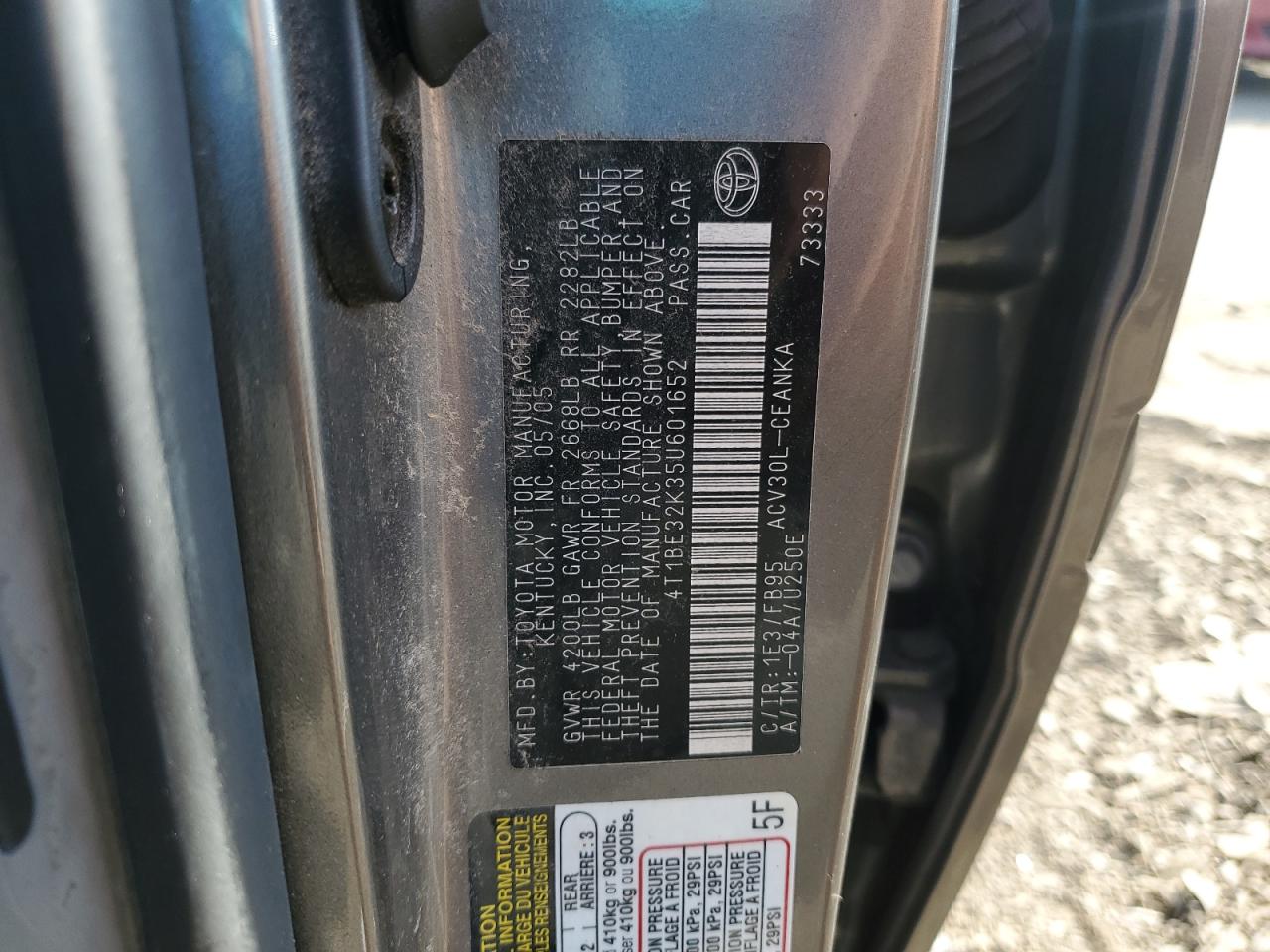 2005 Toyota Camry Le VIN: 4T1BE32K35U601652 Lot: 69585445