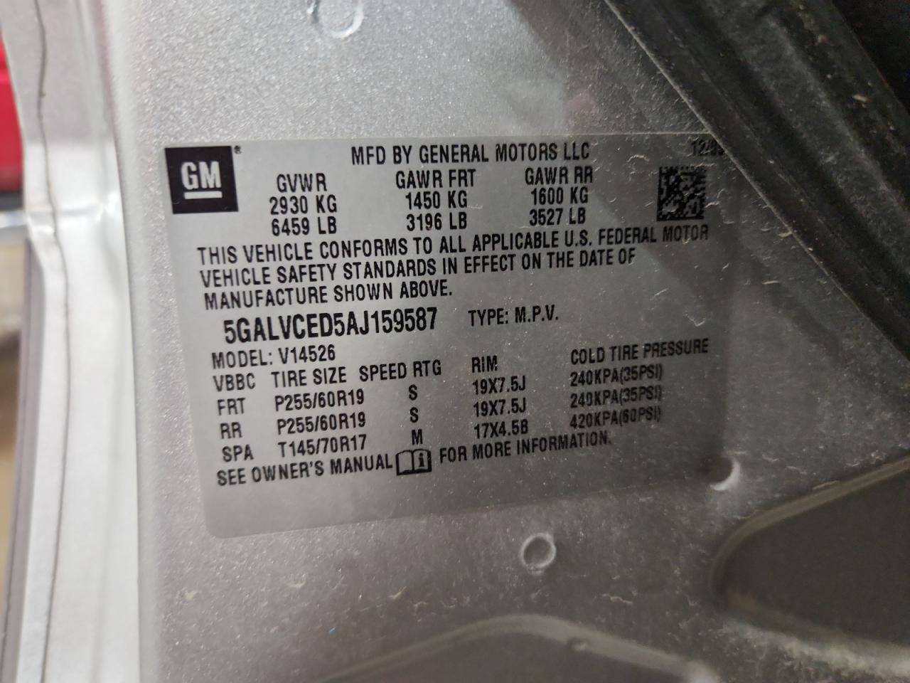 2010 Buick Enclave Cxl VIN: 5GALVCED5AJ159587 Lot: 67976175