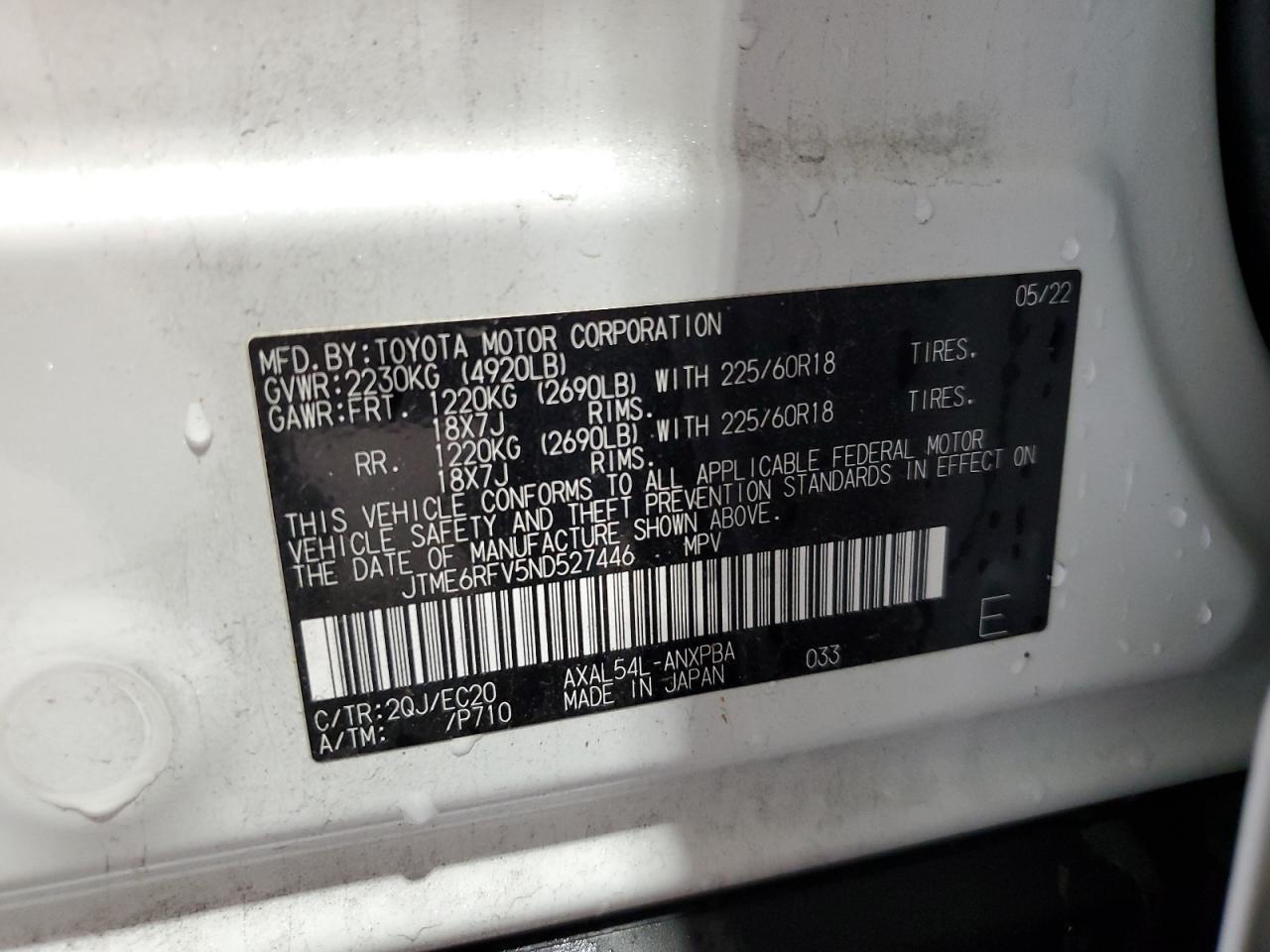 2022 Toyota Rav4 Xse VIN: JTME6RFV5ND527446 Lot: 69282385