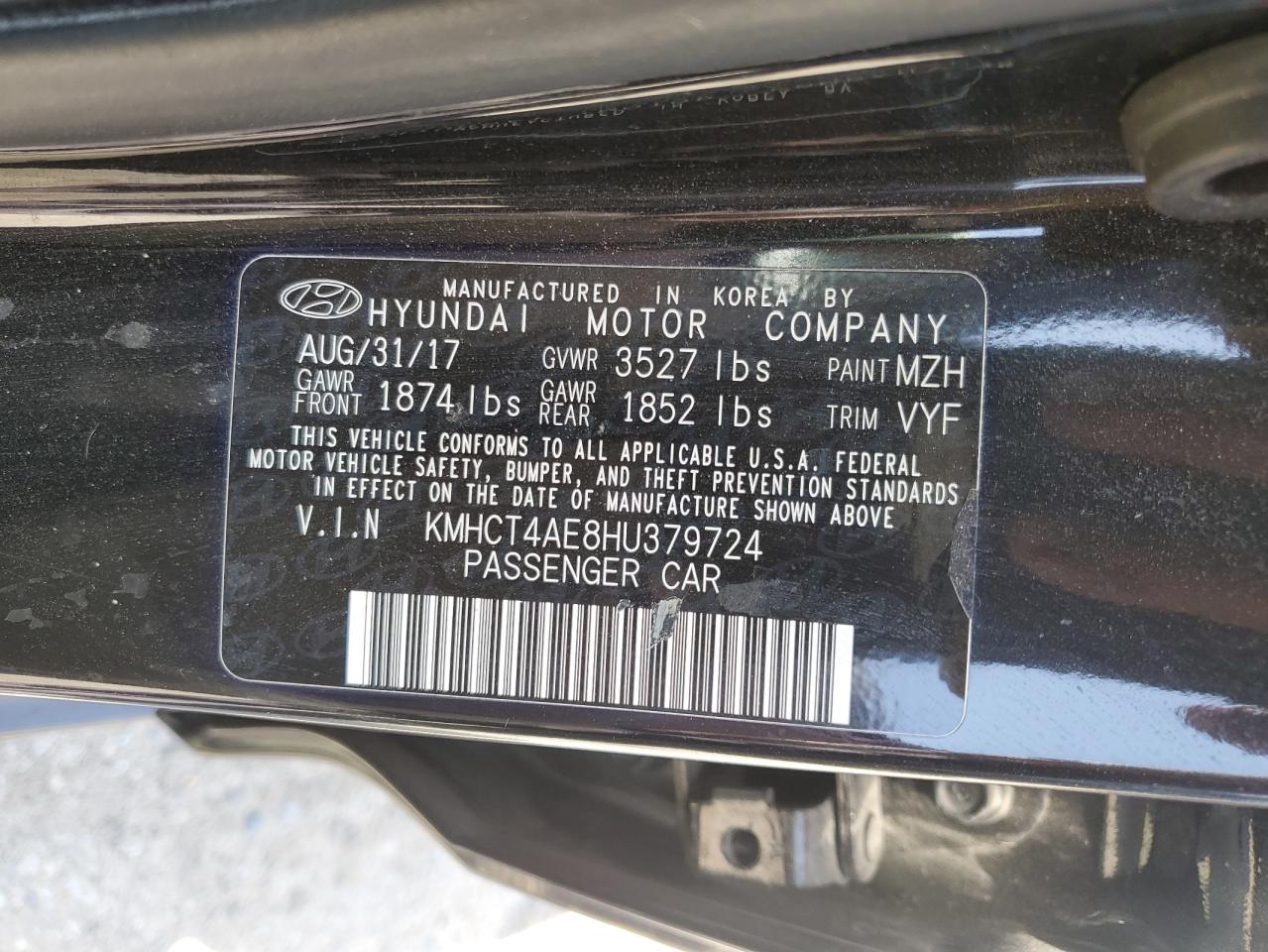 2017 Hyundai Accent Se VIN: KMHCT4AE8HU379724 Lot: 70053865