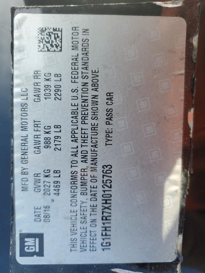 2017 Chevrolet Camaro Ss VIN: 1G1FH1R7XH0125763 Lot: 69798355