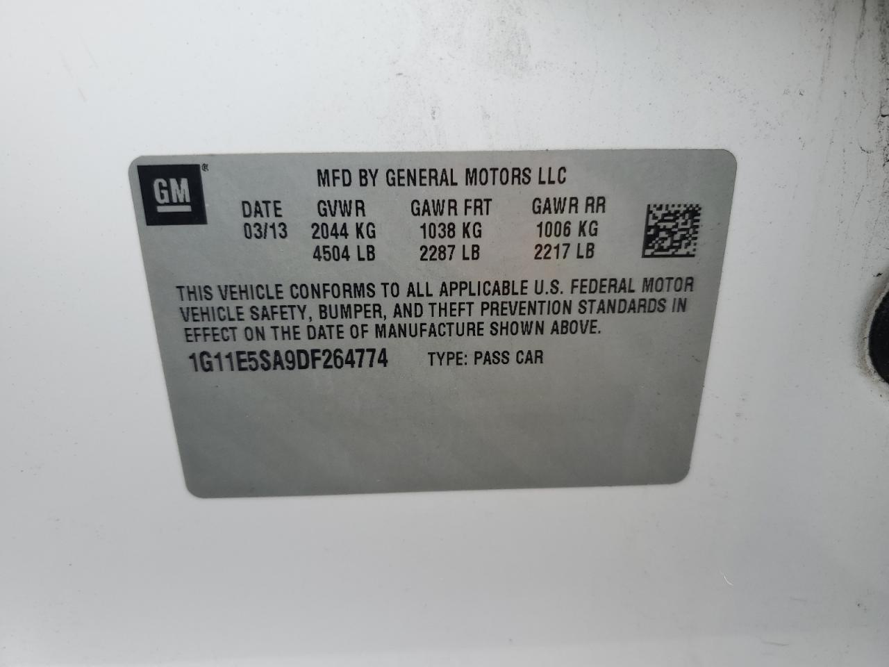 2013 Chevrolet Malibu 2Lt VIN: 1G11E5SA9DF264774 Lot: 69066345