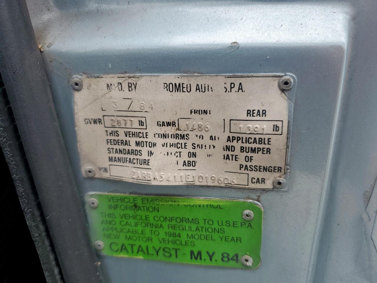 1984 Alfa Romeo Veloce 2000 Spider VIN: ZARBA5411E1019606 Lot: 69097375