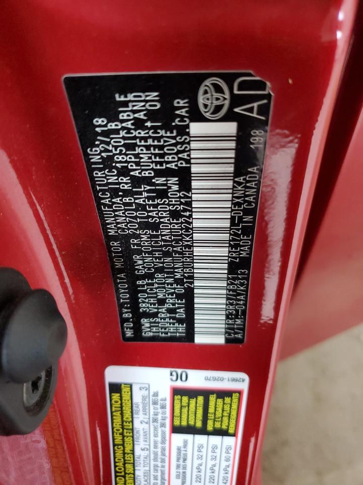2019 Toyota Corolla L VIN: 2T1BURHEXKC224712 Lot: 69138085