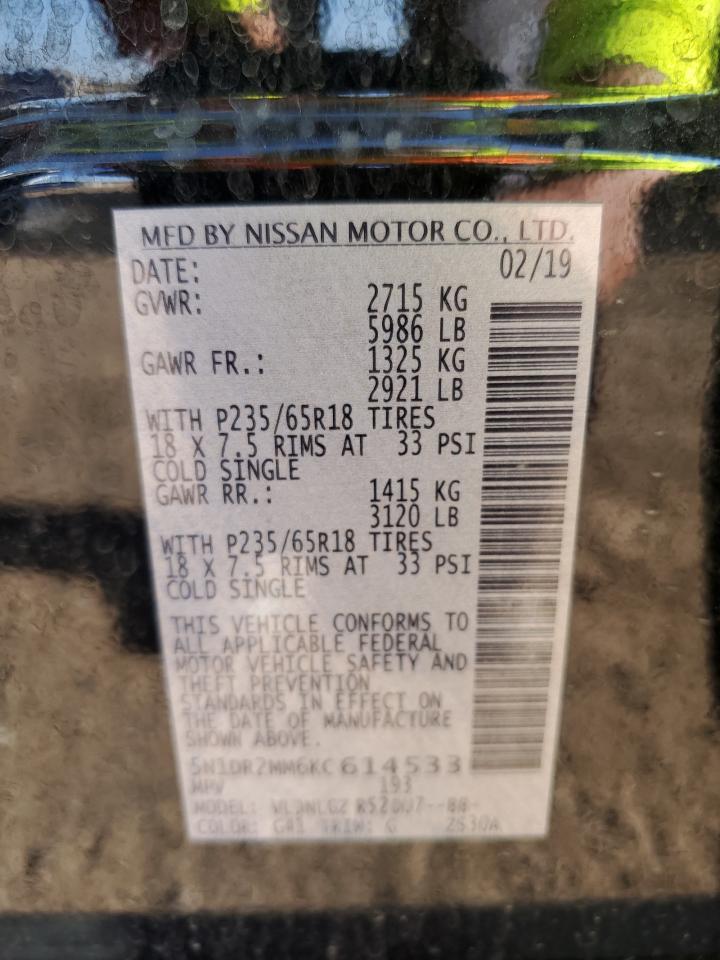 2019 Nissan Pathfinder S VIN: 5N1DR2MM6KC614533 Lot: 68051045