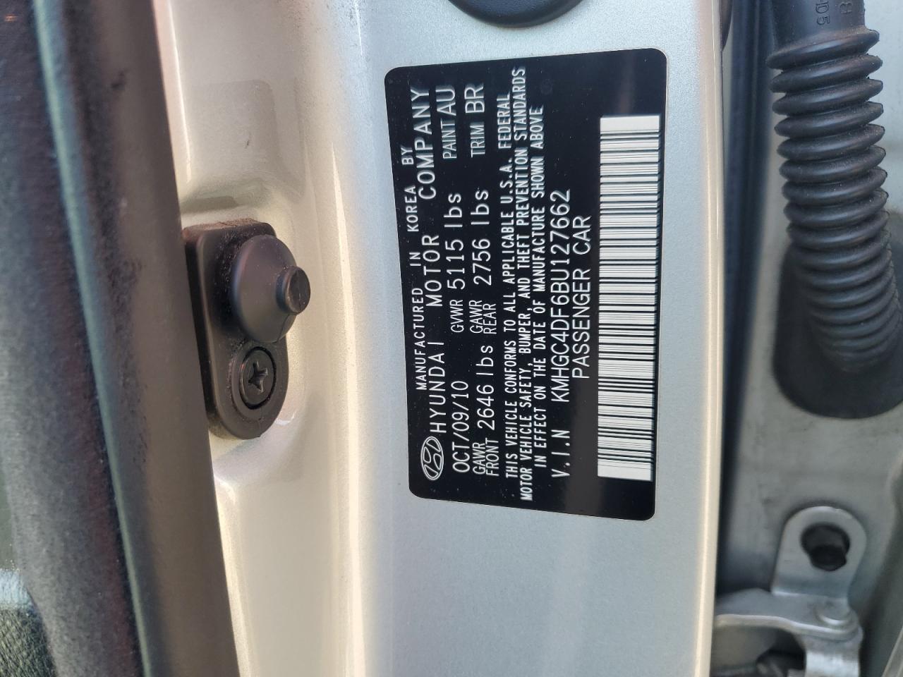 2011 Hyundai Genesis 4.6L VIN: KMHGC4DF6BU127662 Lot: 70191635