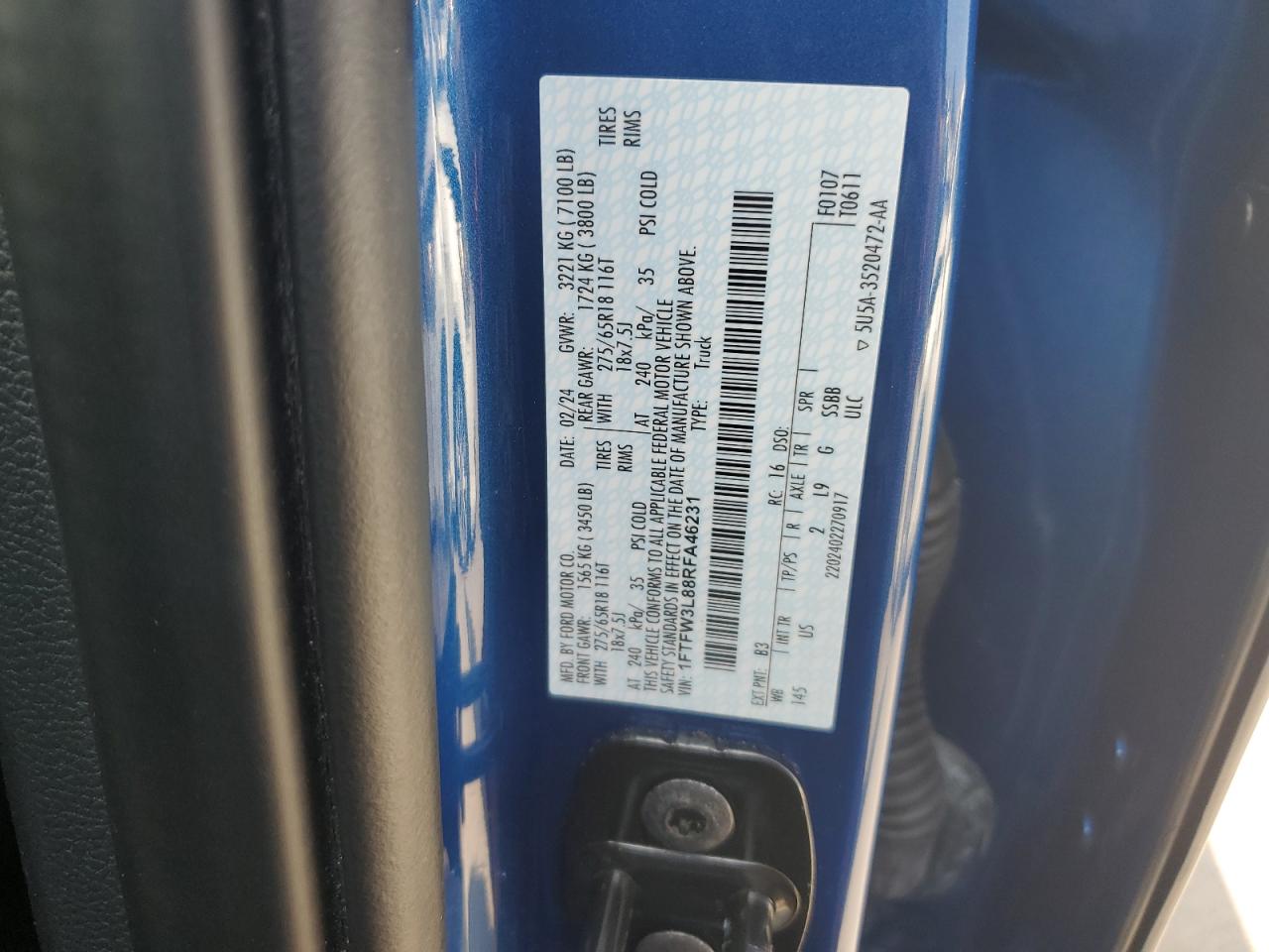 2024 Ford F150 Xlt VIN: 1FTFW3L88RFA46231 Lot: 67457225