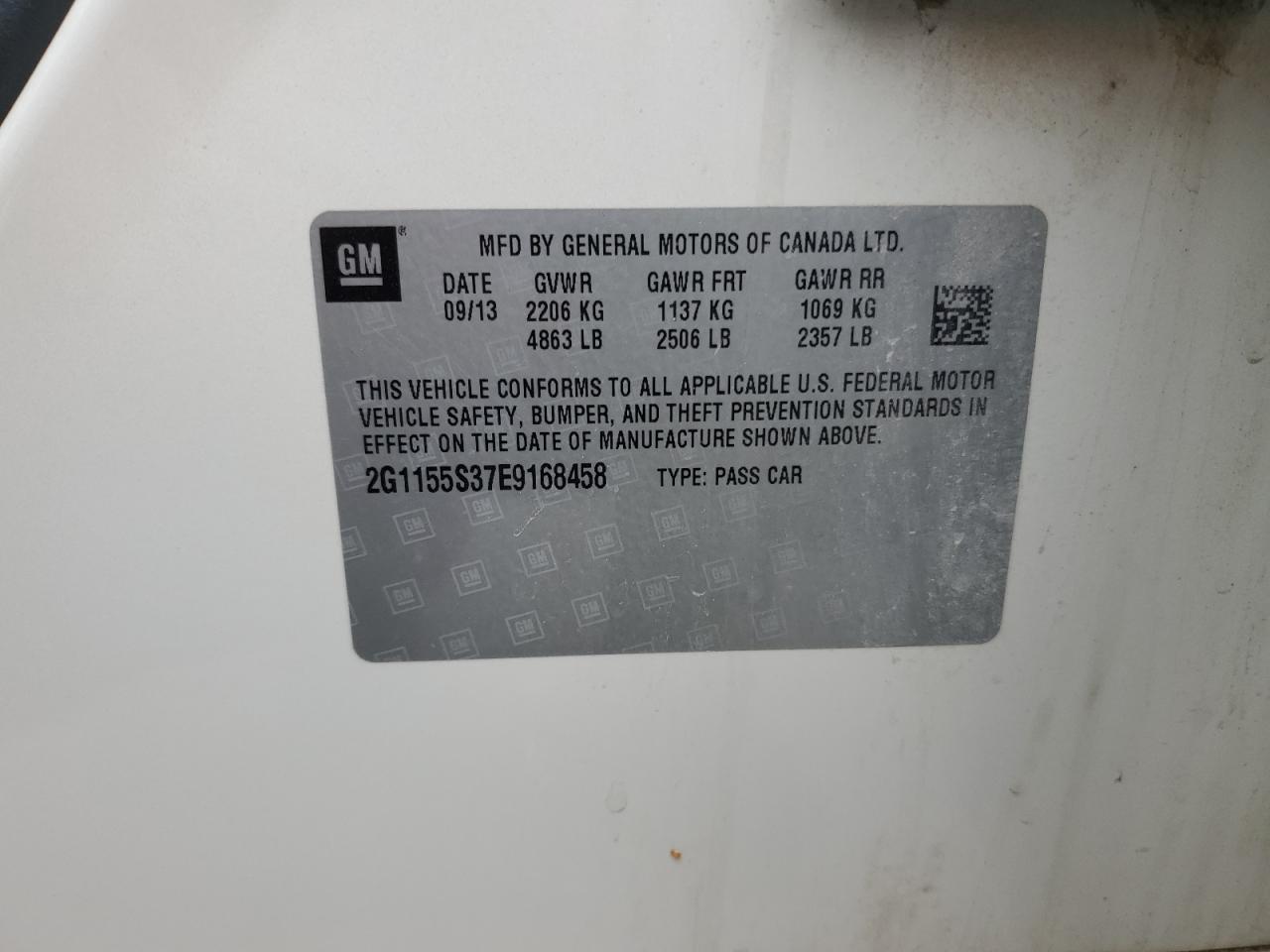 2014 Chevrolet Impala Ltz VIN: 2G1155S37E9168458 Lot: 68079225