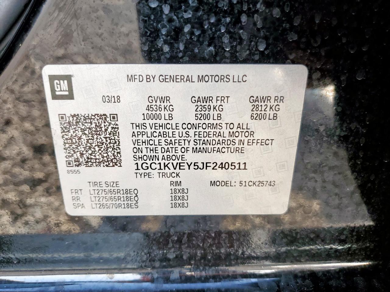 2018 Chevrolet Silverado K2500 Heavy Duty Lt VIN: 1GC1KVEY5JF240511 Lot: 68943195