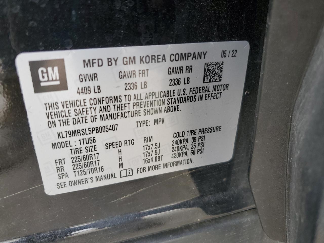 2023 Chevrolet Trailblazer Lt VIN: KL79MRSL5PB005407 Lot: 69859195