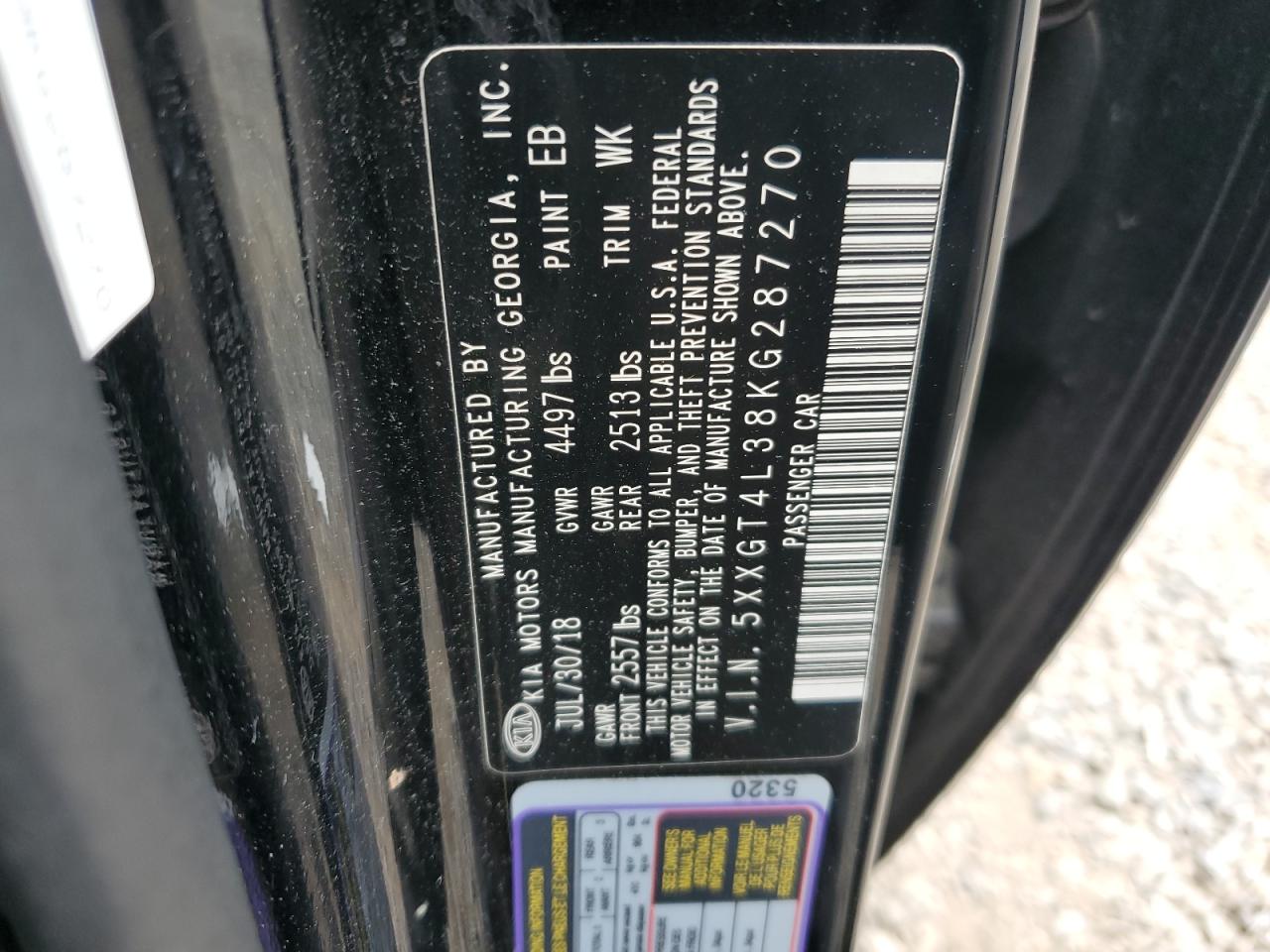 2019 Kia Optima Lx VIN: 5XXGT4L38KG287270 Lot: 66545805