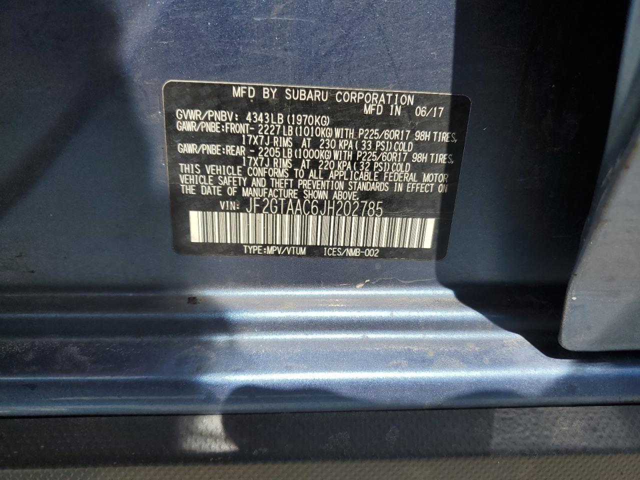 2018 Subaru Crosstrek VIN: JF2GTAAC6JH202785 Lot: 70181125