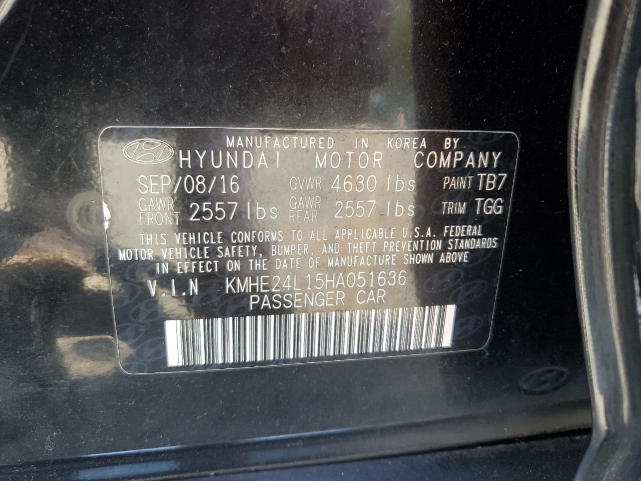 2017 Hyundai Sonata Hybrid VIN: KMHE24L15HA051636 Lot: 69689745