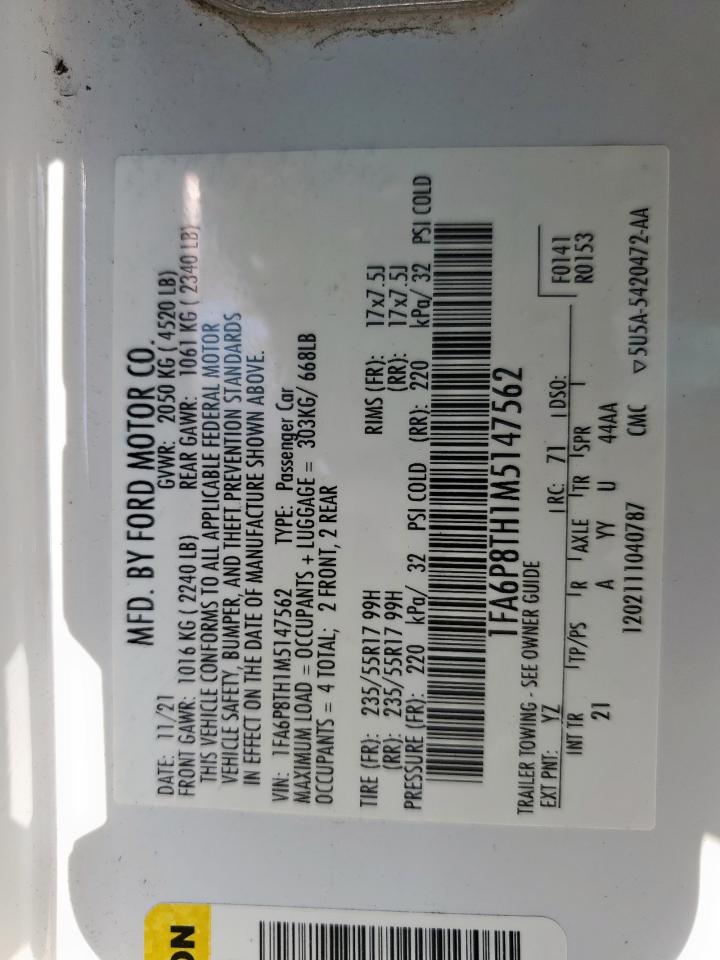 2021 Ford Mustang VIN: 1FA6P8TH1M5147562 Lot: 70000565