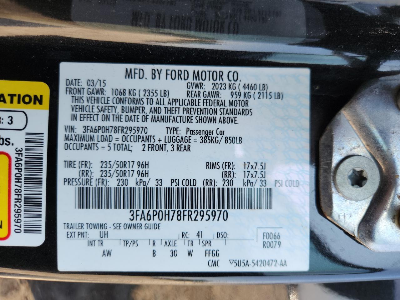 2015 Ford Fusion Se VIN: 3FA6P0H78FR295970 Lot: 70580105