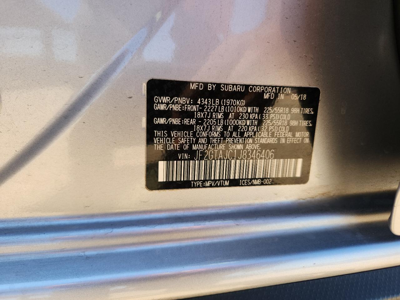 2018 Subaru Crosstrek Limited VIN: JF2GTAJC1J8346406 Lot: 70962655