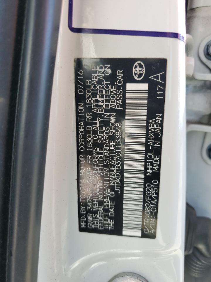 2016 Toyota Prius C VIN: JTDKDTB37G1133848 Lot: 70387155