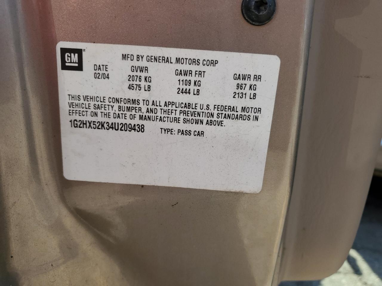 2004 Pontiac Bonneville Se VIN: 1G2HX52K34U209438 Lot: 67672405