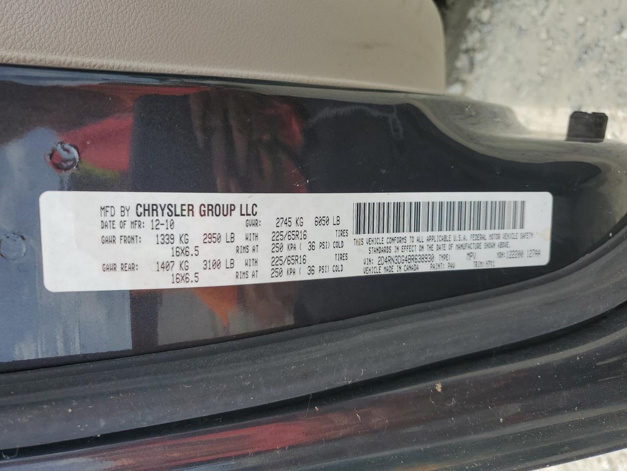 2011 Dodge Grand Caravan Mainstreet VIN: 2D4RN3DG4BR638930 Lot: 70507345