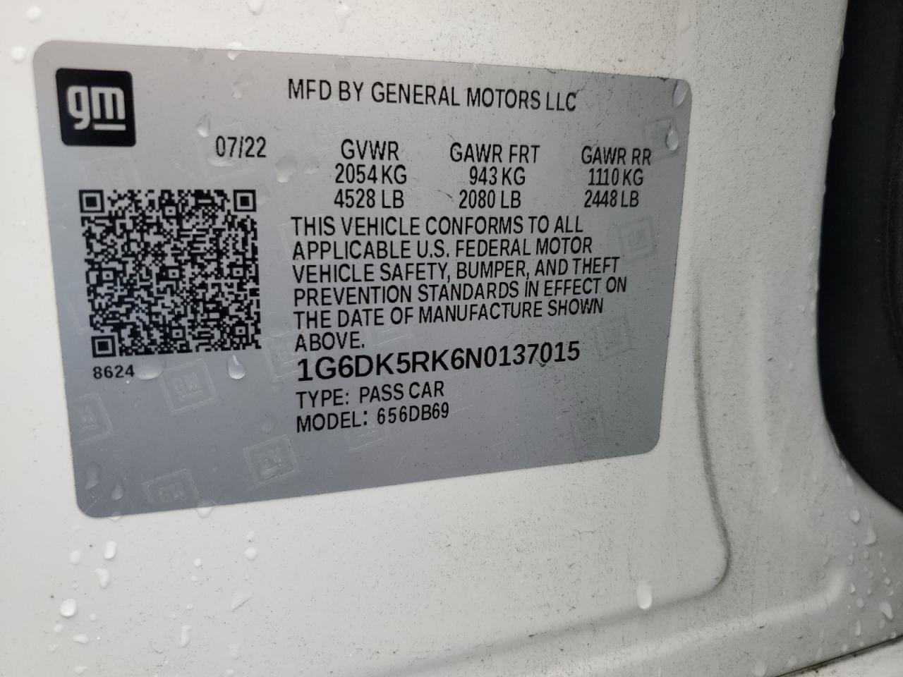 2022 Cadillac Ct4 Luxury VIN: 1G6DK5RK6N0137015 Lot: 69646135