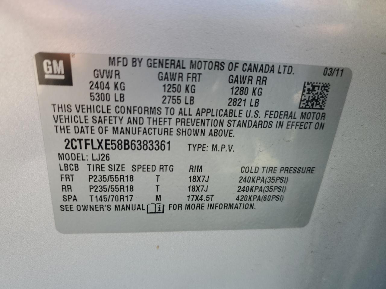 2011 GMC Terrain Slt VIN: 2CTFLXE58B6383361 Lot: 68008095