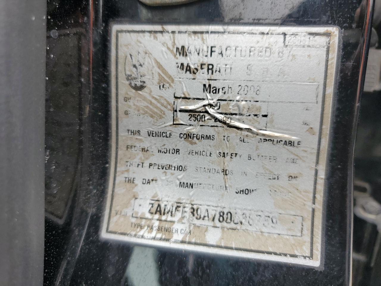 2008 Maserati Ghibli S Q VIN: 1AMFE39A780038759 Lot: 68438645