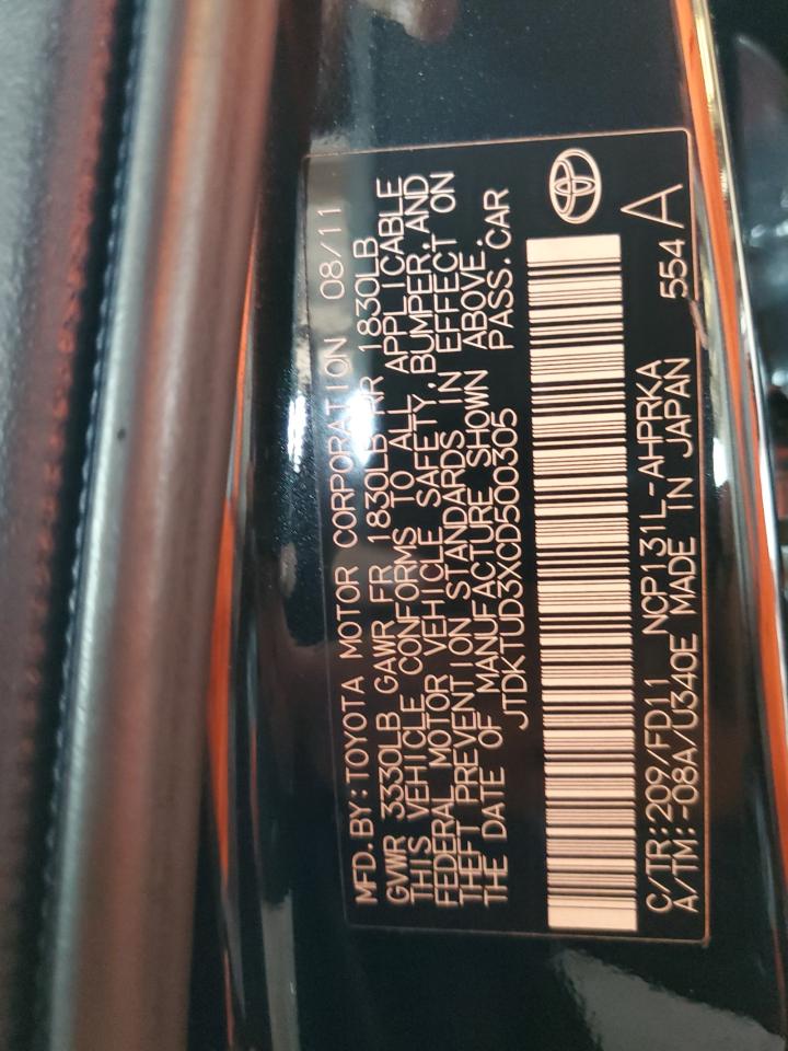 2012 Toyota Yaris VIN: JTDKTUD3XCD500305 Lot: 70698345