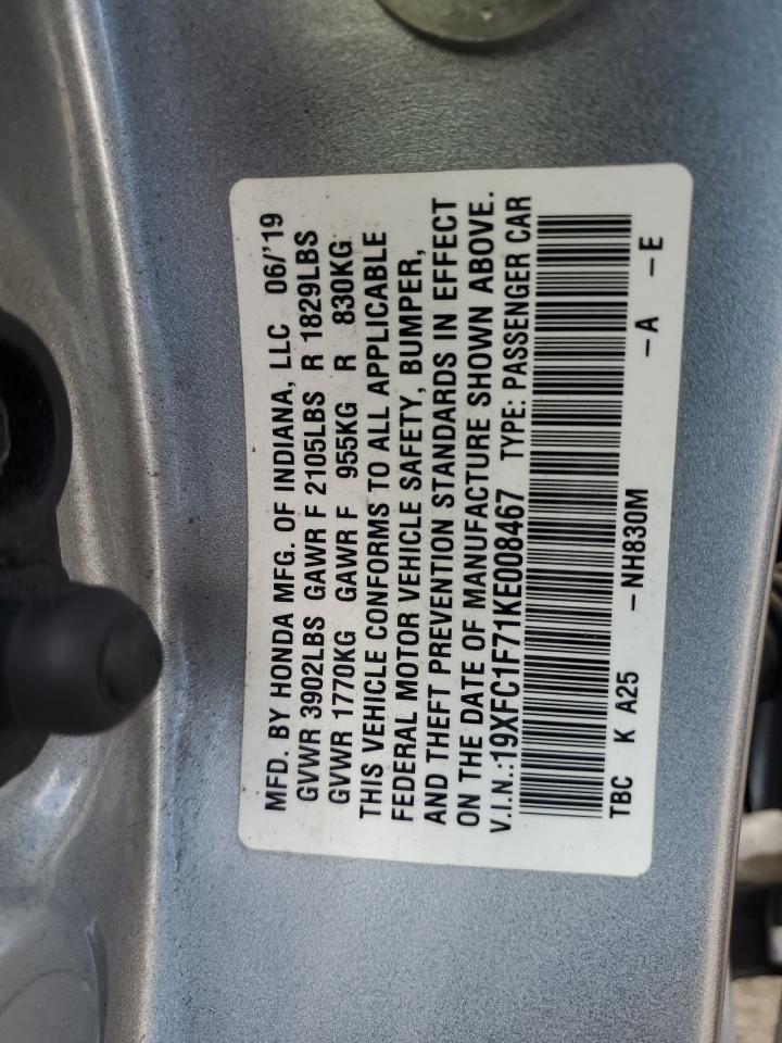 2019 Honda Civic Exl VIN: 19XFC1F71KE008467 Lot: 70118625