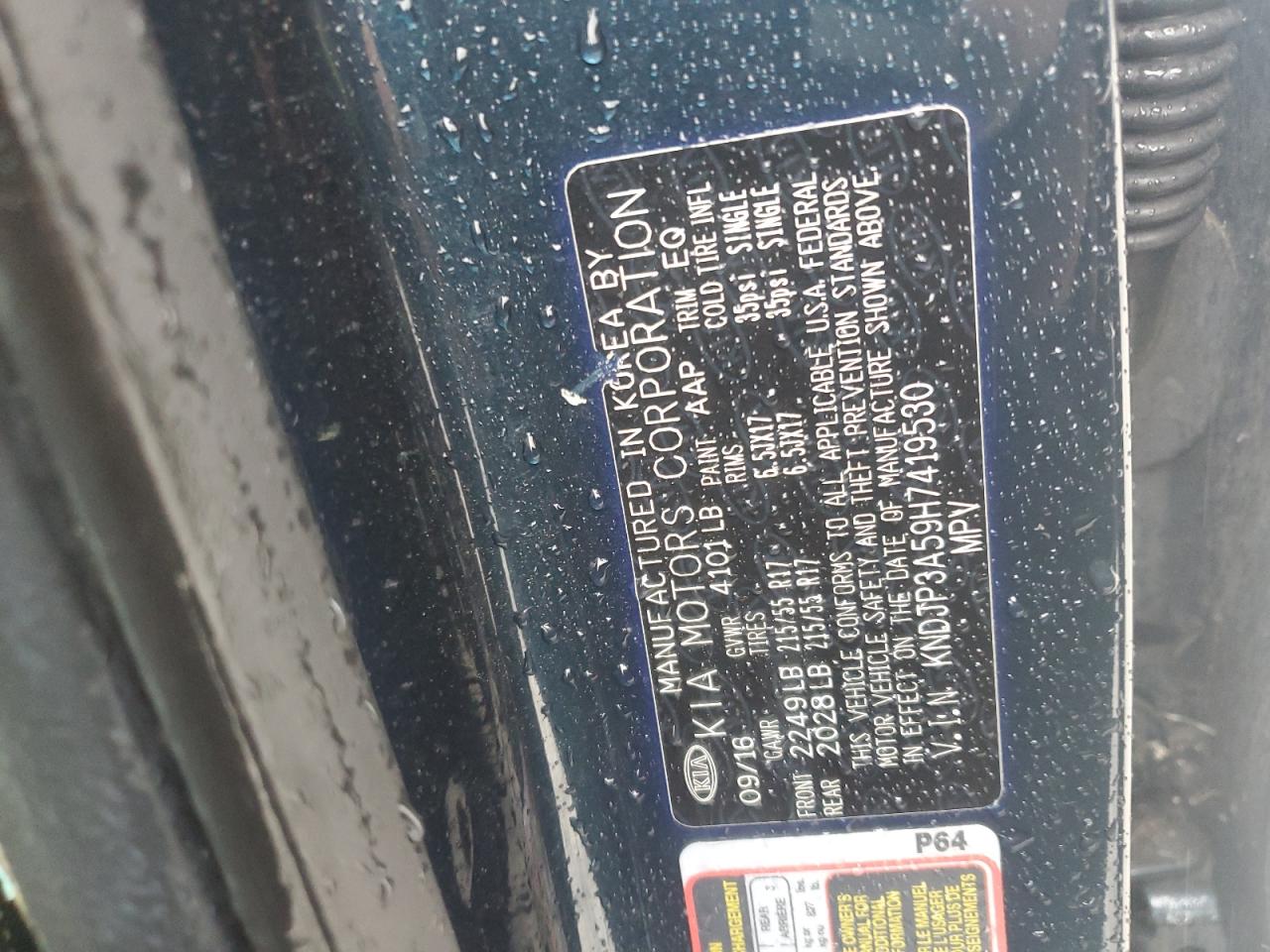 2017 Kia Soul + VIN: KNDJP3A59H7419530 Lot: 66821375