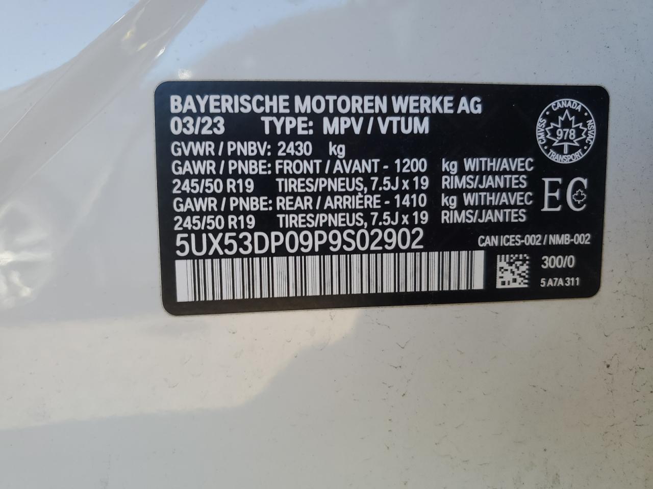 2023 BMW X3 xDrive30I VIN: 5UX53DP09P9S02902 Lot: 69607515