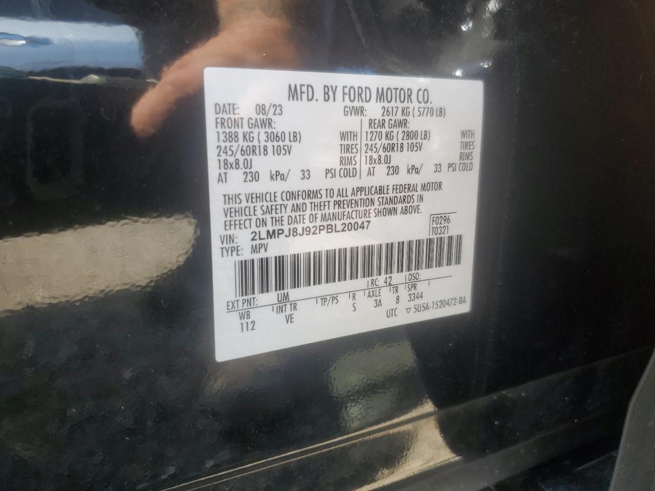 2023 Lincoln Nautilus VIN: 2LMPJ8J92PBL20047 Lot: 64987705