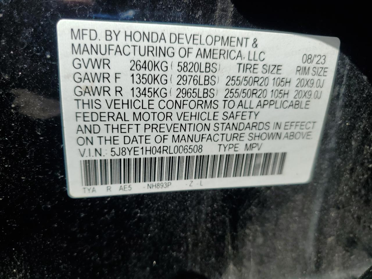 2024 Acura Mdx A-Spec VIN: 5J8YE1H04RL006508 Lot: 69850395