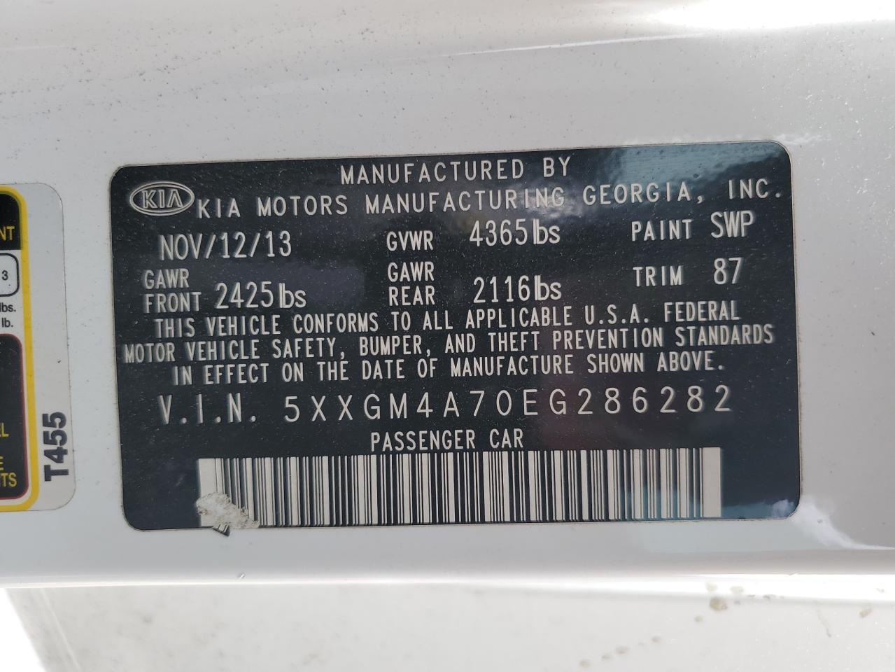 2014 Kia Optima Lx VIN: 5XXGM4A70EG286282 Lot: 67560565