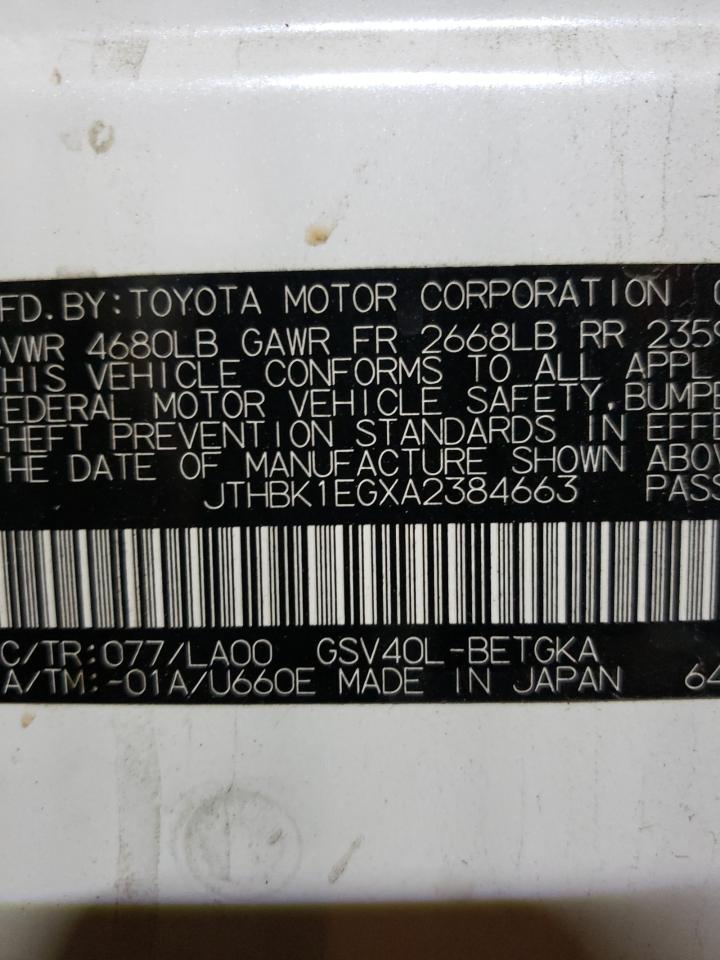 2010 Lexus Es 350 VIN: JTHBK1EGXA2384663 Lot: 69324935