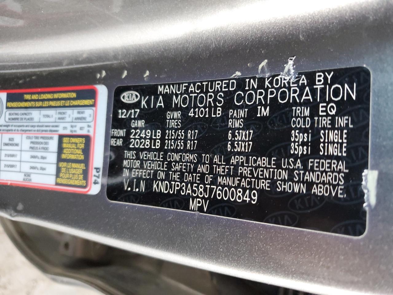 2018 Kia Soul + VIN: KNDJP3A58J7600849 Lot: 70062155