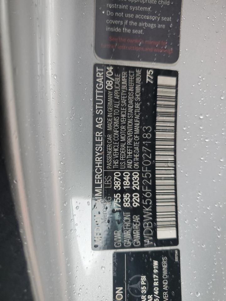 2005 Mercedes-Benz Slk 350 VIN: WDBWK56F25F027183 Lot: 89458685