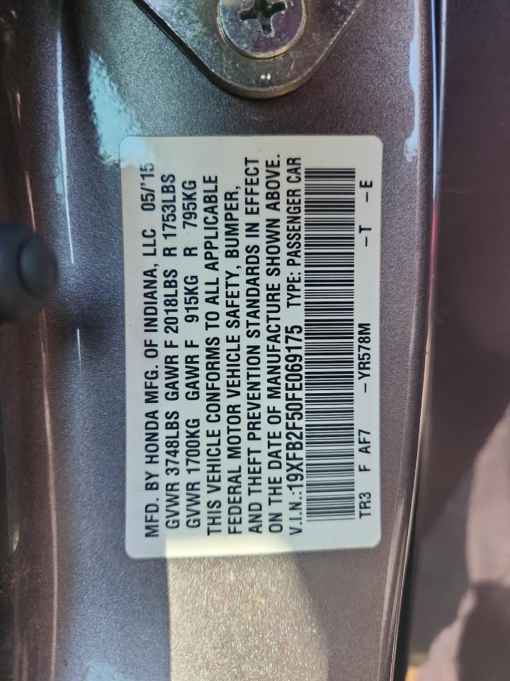 2015 Honda Civic Lx VIN: 19XFB2F50FE069175 Lot: 67231775