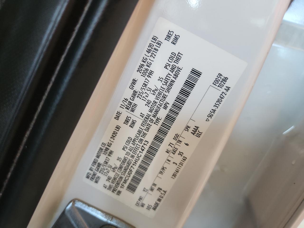 2017 Ford Escape S VIN: 1FMCU0F71HUC14713 Lot: 68303445