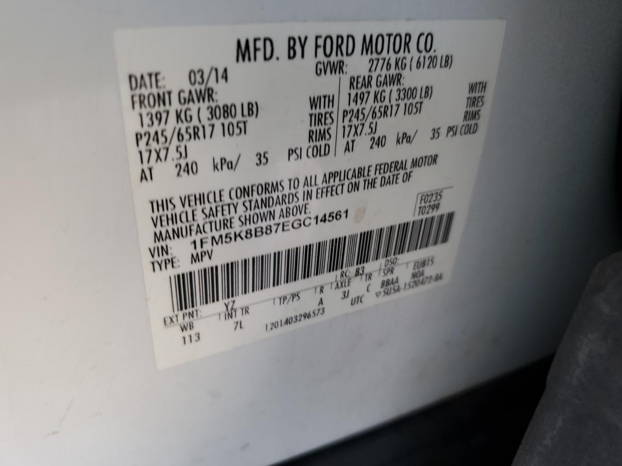 2014 Ford Explorer VIN: 1FM5K8B87EGC14561 Lot: 69561895