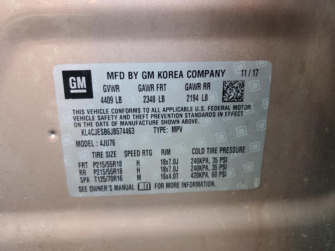 2018 Buick Encore Preferred VIN: KL4CJESB8JB587280 Lot: 69614835