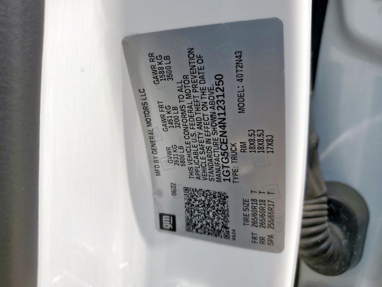 2022 GMC Canyon Elevation VIN: 1GTG5CEN4N1231250 Lot: 70006975