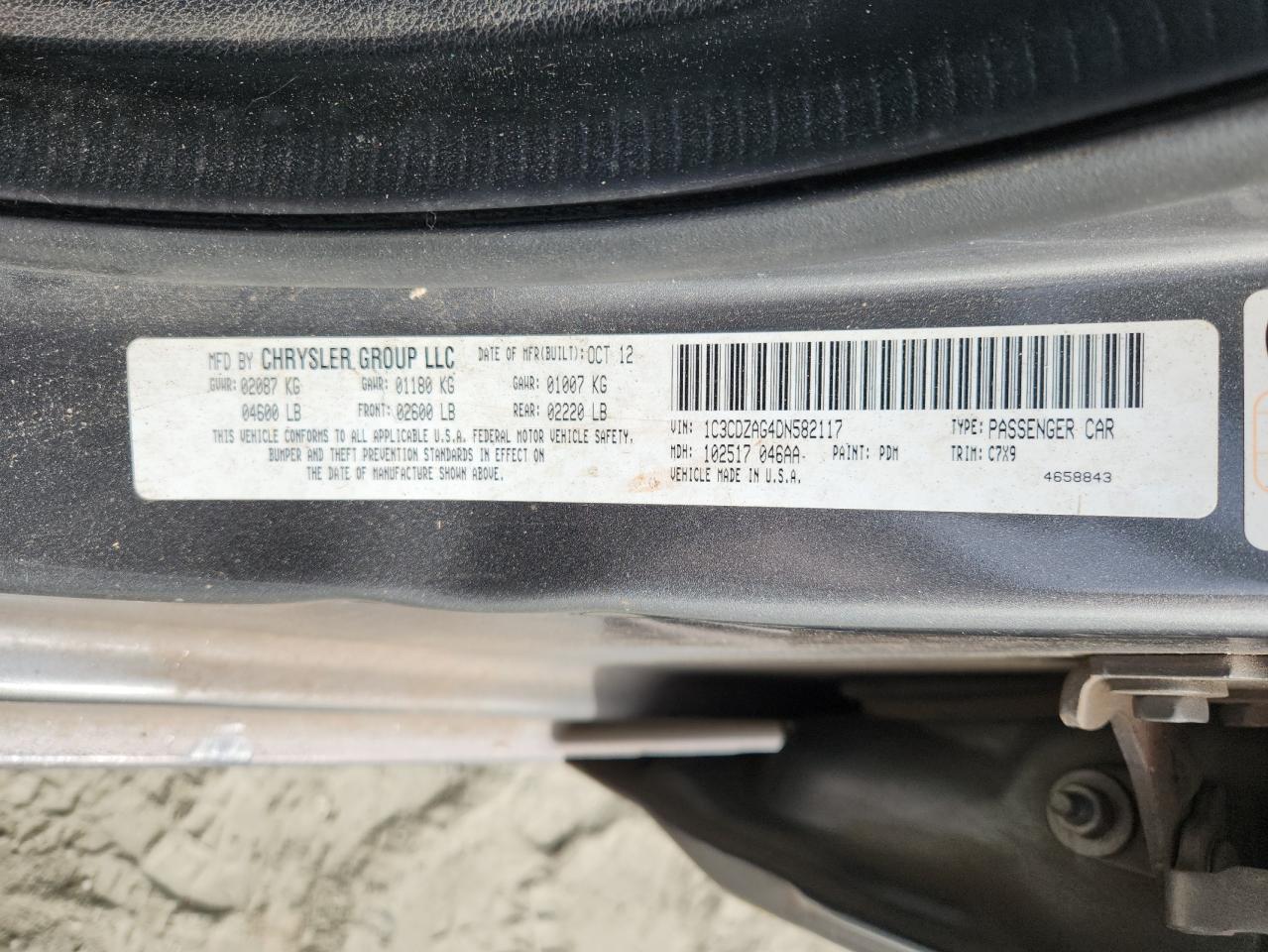 2013 Dodge Avenger Se VIN: 1C3CDZAG4DN582117 Lot: 70090205